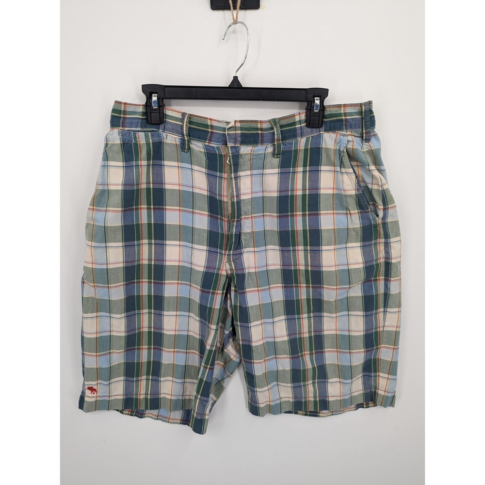Abercrombie & Fitch Men's Flat Front Plaid Shorts, VTG Y2K, Moose, Size 32, 10"
